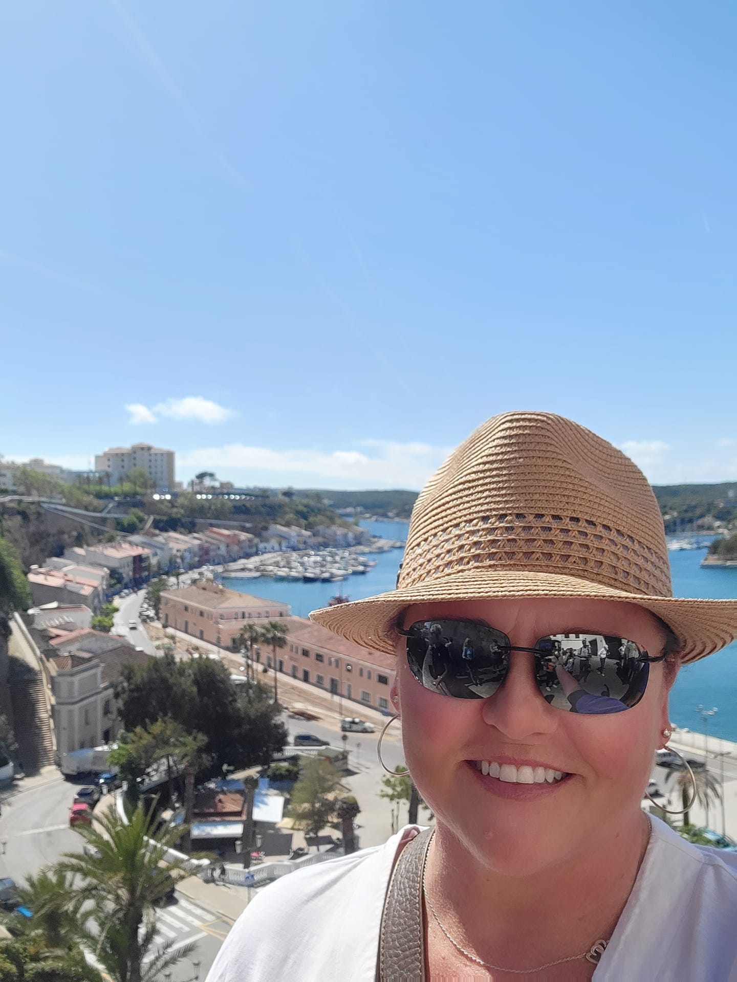Tiffany Watt overlooking the harbor in Mahón, Menorca, Spain